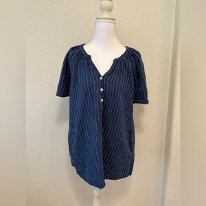 Joie Women’s White/Blue Striped Short Sleeve Blouse